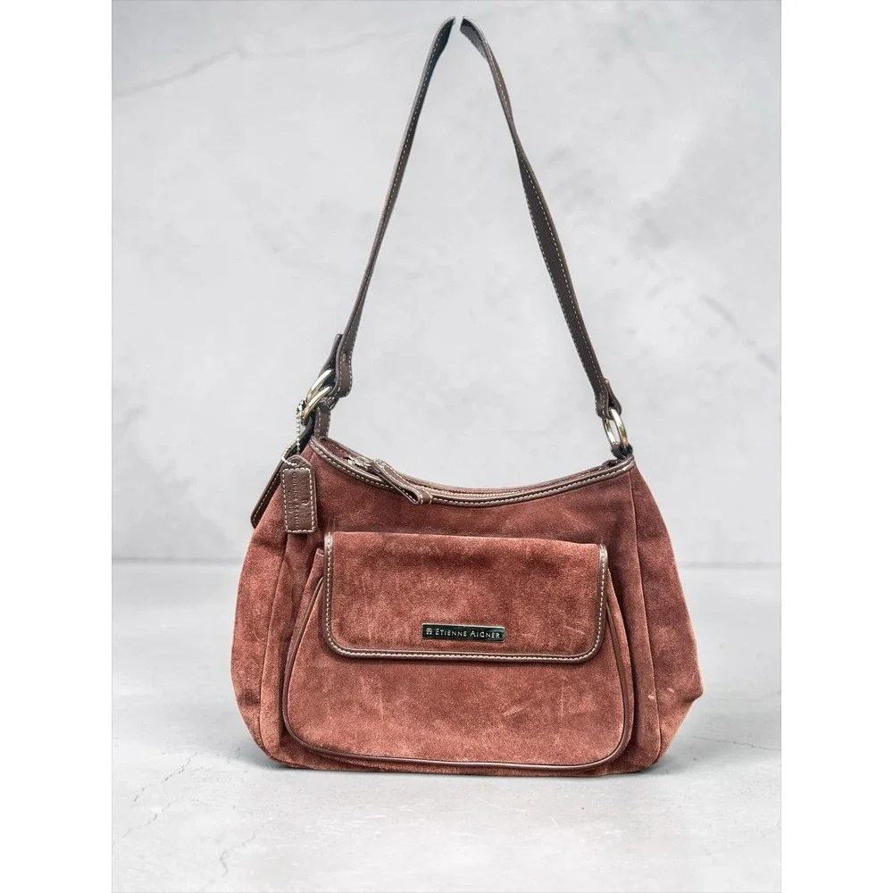 Vintage Etienne Aigner Brown Suede Hobo Shoulder Bag Y2K Slouchy Boho Purse